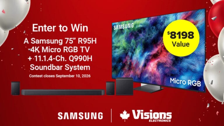 Win Samsung 75" R95H 4K Micro RGB TV and 11.1.4-Ch. Q990H Soundbar System