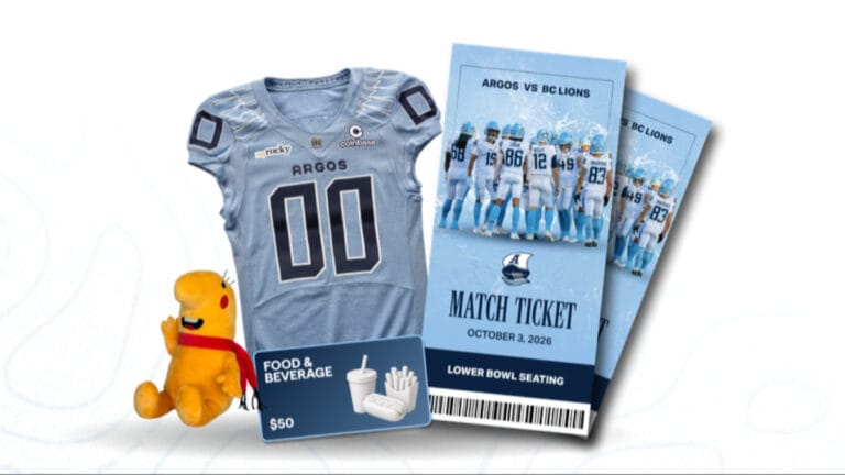 Win two lower bowl tickets to the Toronto Argonauts vs. BC Lions game and an in-seat prize package
