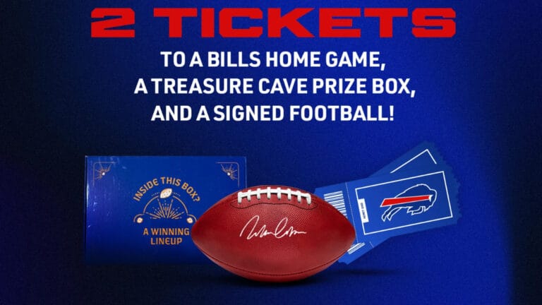 Win two (2) game tickets to Buffalo vs. Detroit, a Treasure Cave prize box, and a signed fooll