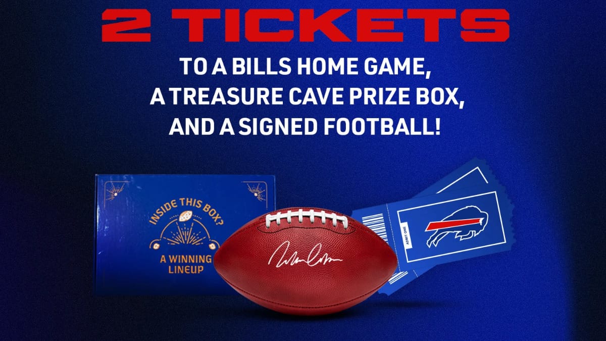 Win two (2) game tickets to Buffalo vs. Detroit, a Treasure Cave prize box, and a signed fooll